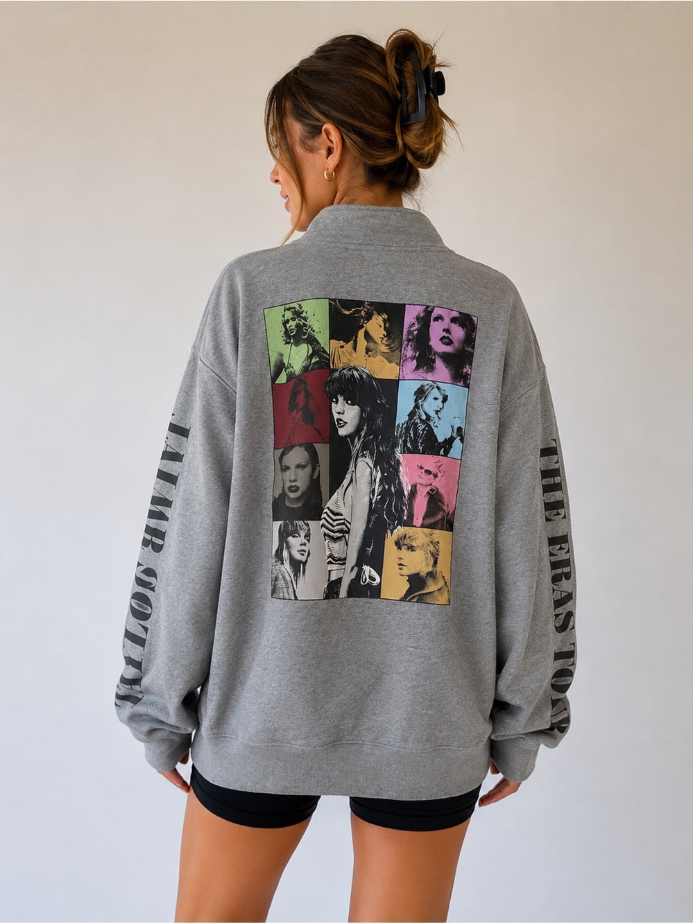 Eras Tour Oversized Quarter Zip pullover Gray Size Large Official Merch Swiftie